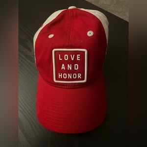 Miami University Love and Honor adjustable hat. Red and white